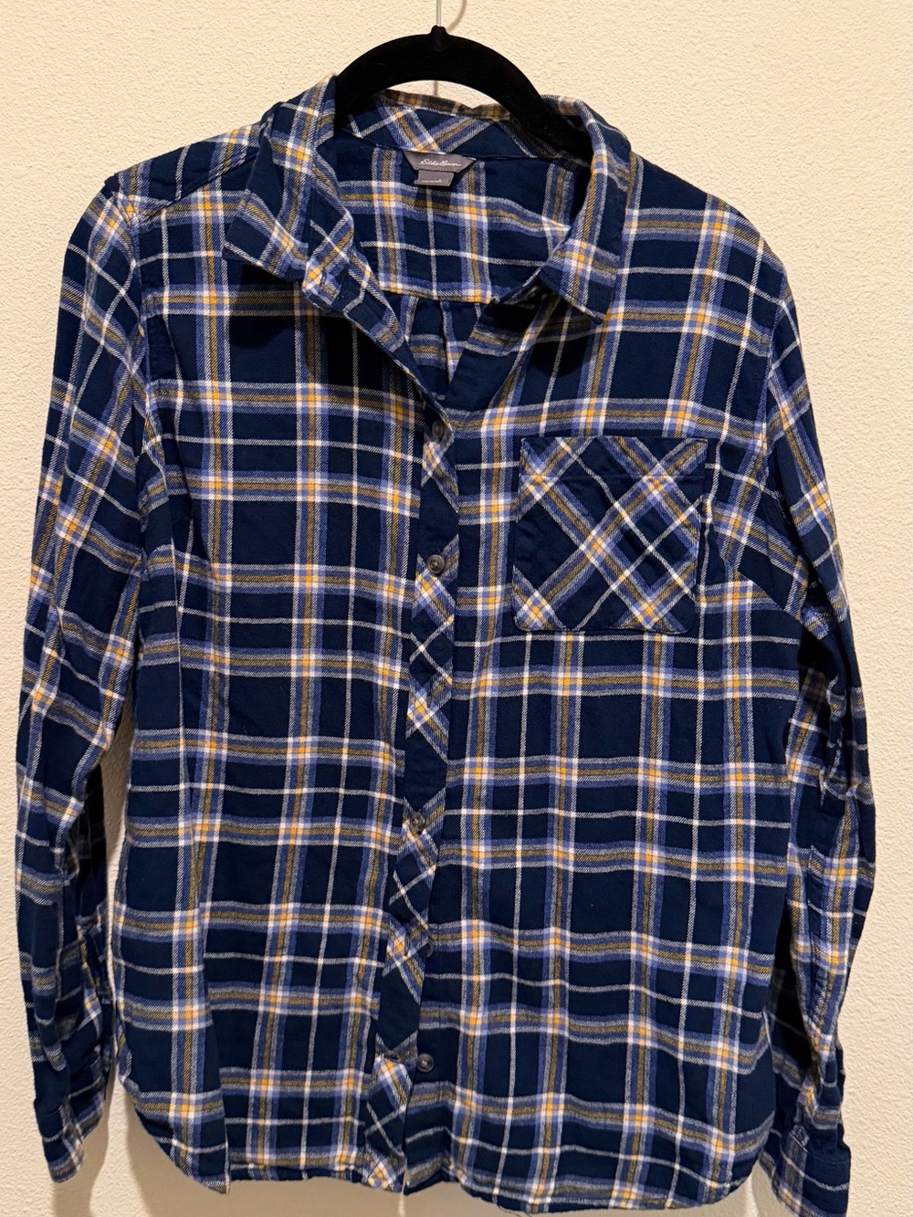 Eddie Bauer Navy/Yellow Plaid Flannel | Women’s Large